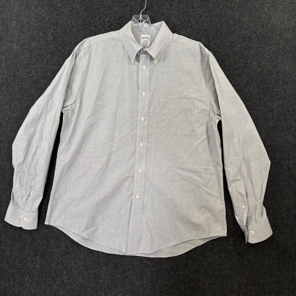 Brooks Brothers Regent Shirt Men's Large Gray Cotton Pocket Button Down Dress